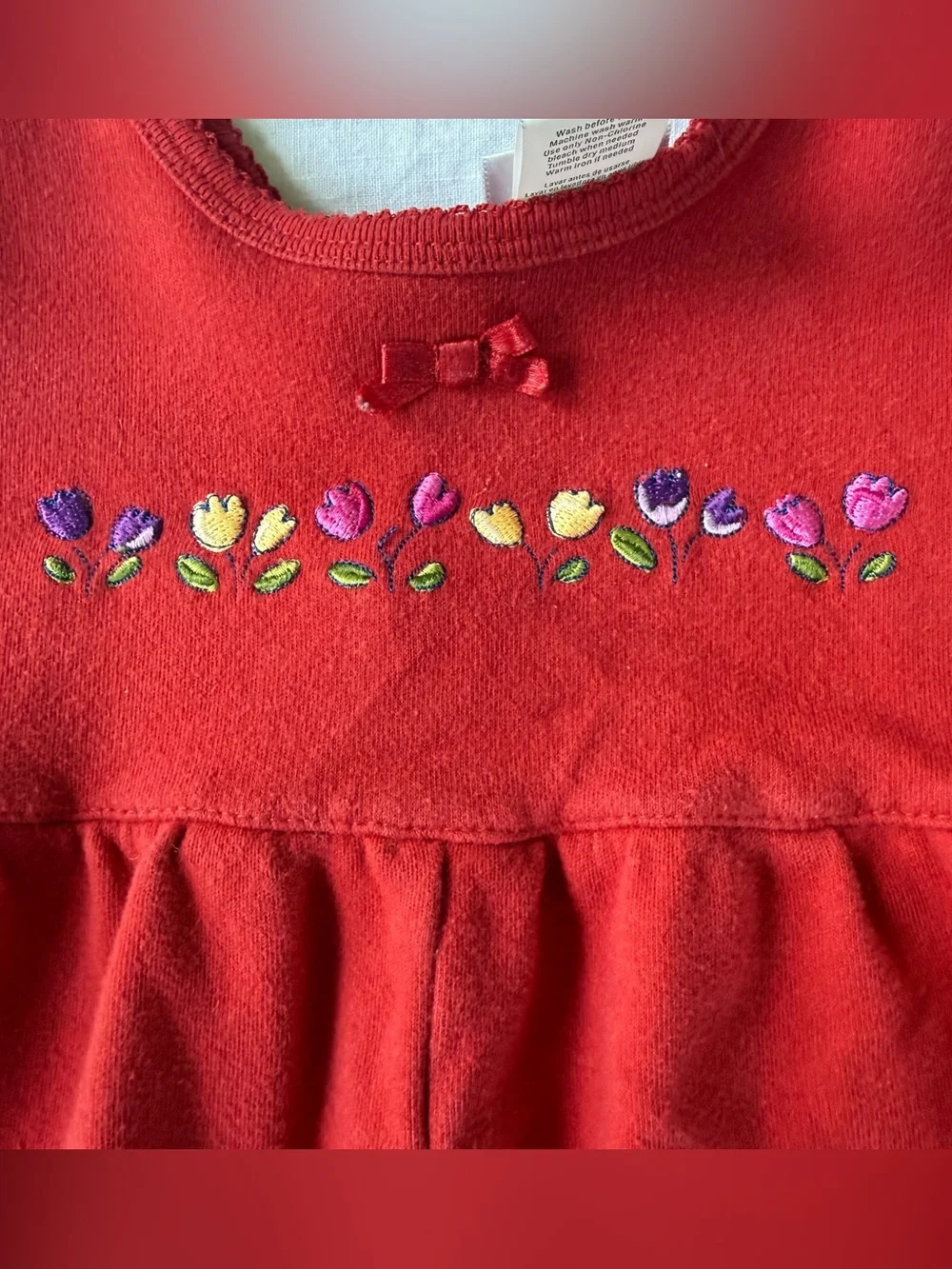 Vintage Carter's Red Fleece Tulip Embroidered Romper Baby Girls One Piece 6-9m